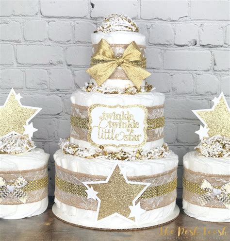 Twinkle Star Diaper Cake Set Gender Neutral Star Burlap Lace Etsy