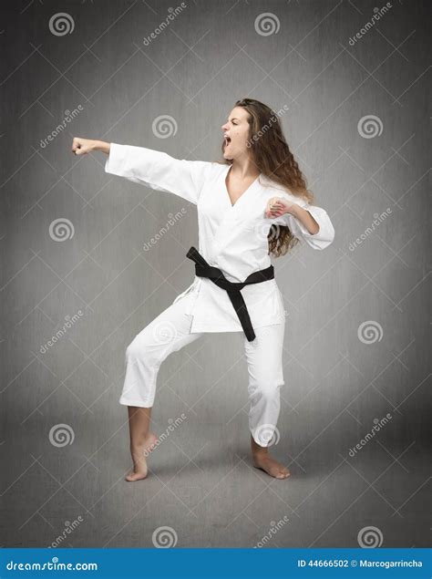 Karate Lateral Hit Pose Stock Photo Image Of Black Girl 44666502