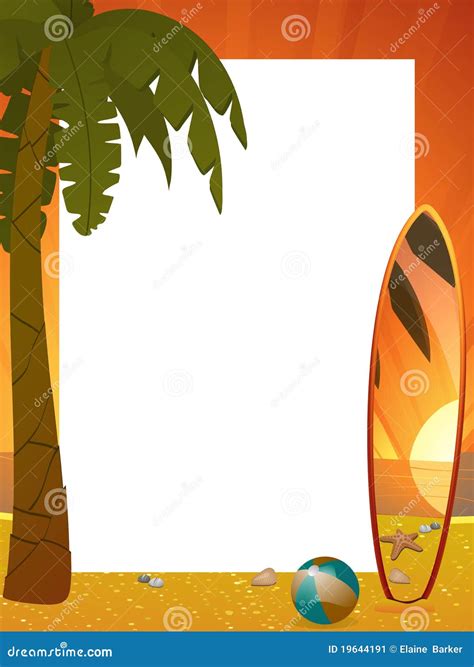 Summer Sunset Border With Palm Tree And Surfboard Stock Image Image