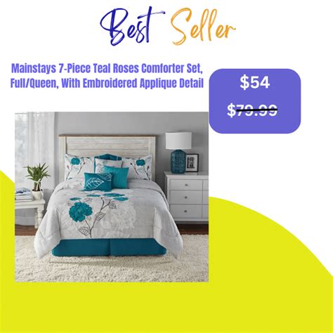 Mainstays 7 Piece Teal Roses Comforter Set Fullqueen Only 54 At