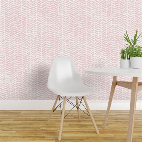 Peel And Stick Wallpaper 2ft Wide White Pink Herringbone Chevron Girl
