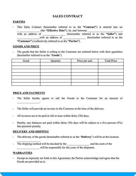 Sales Contract Template Free Download