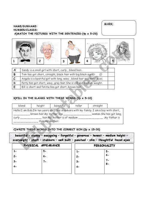 Appearance And Personality Esl Worksheet By Merdal