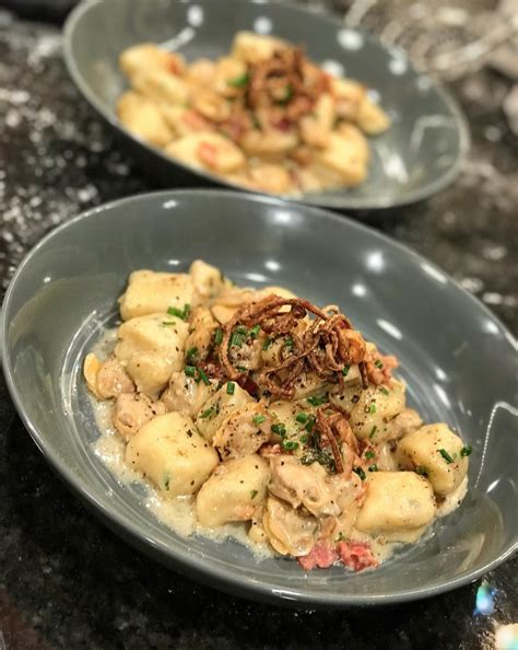 Season chowder with salt and pepper to taste. Chive Gnocchi little neck Clam chowder sauce fried sage ...