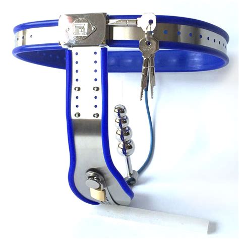 Stainless Steel Female Chastity Belt With Anal Plug Blue Silicone Sexy