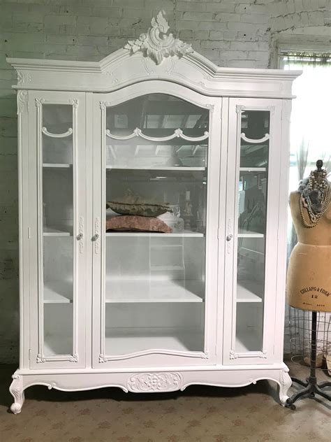 Painted Cottage Chic Shabby French Farmhouse China Linen Cabinet