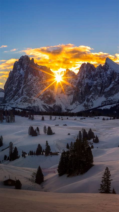 Winter Paradise Sunrise At Alpe Di Siusi Seiser Alm