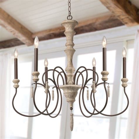 Shop Lnc 6 Light Antique White French Country Wood Chandelier Lighting