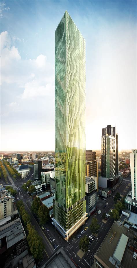storeys  green glass  metallic fins victoria  tower