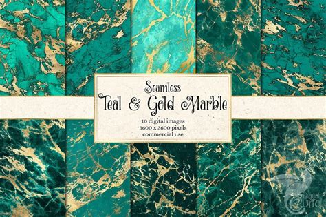 Teal And Gold Marble Digital Paper Seamless Marble Textures Etsy