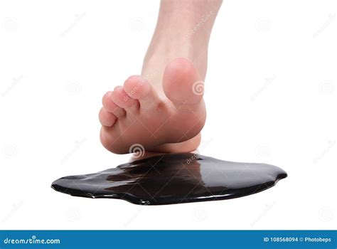 Foot Crushing Stain Of Tar In White Background Stock Photo Image Of