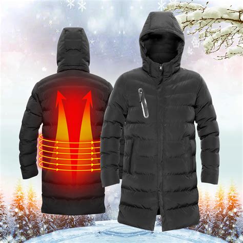 Electric Heated Long Jacket Cotton Coat Smart Thermostatic Windproof