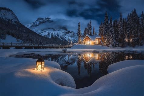 Emerald Lake Lodge On A Calm Winter Night Mostbeautiful