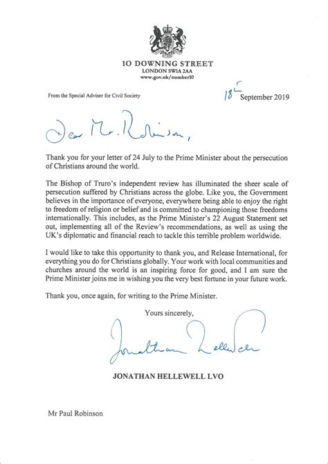 Letter From Prime Minister S Office Release International