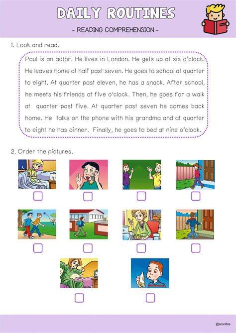 daily routines reading interactive worksheet