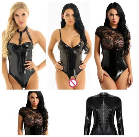 Women Halter Leotard Pvc Leather Bodysuit Catsuit Wetlook Zipper Crotch Clubwear 1069 Picclick