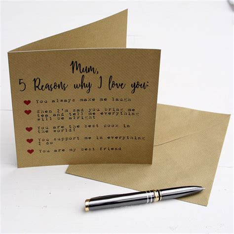 Five Reasons I Love You Mothers Day Card By Juliet Reeves Designs