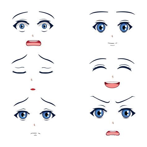 Set Of Anime Character Faces Different Emotions 15800938 Vector Art At
