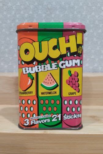 Vintage 1990s Neon Ouch Bubble Gum Chewing Gum Collectable Metal Tin