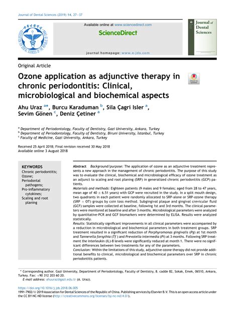 Pdf Ozone Application As Adjunctive Therapy In Chronic Periodontitis