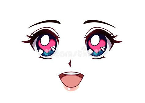 Conjunto De Caras De Anime Feliz Ilustración De Cartografía De Vector