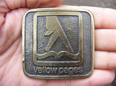 Vtg Yellow Pages Belt Buckle Logo Phone Book Telephone