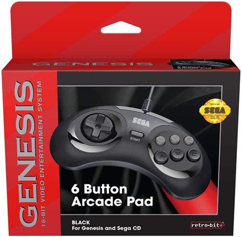 Retro Bit Official Sega Genesis Controller 6 Button Arcade Pad Black