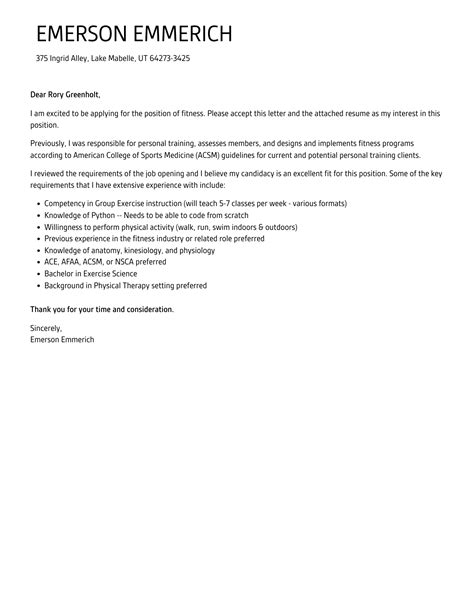 Fitness Cover Letter | Velvet Jobs