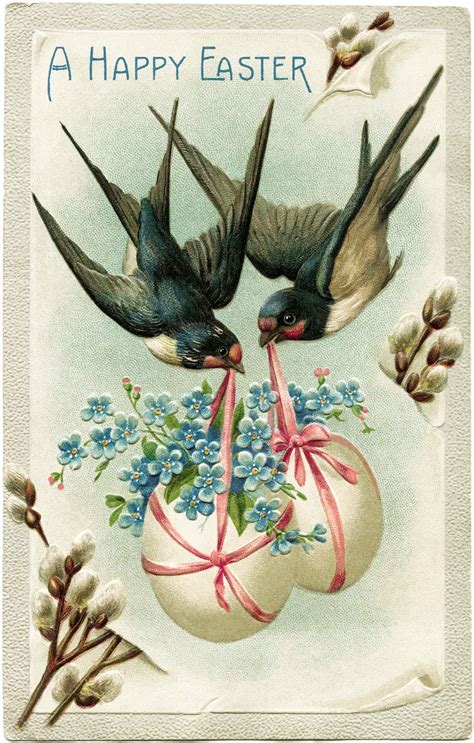 Vintage Easter Postcard Birds Carrying Decorated Eggs Vintage Birds Clip Art Old Fashioned