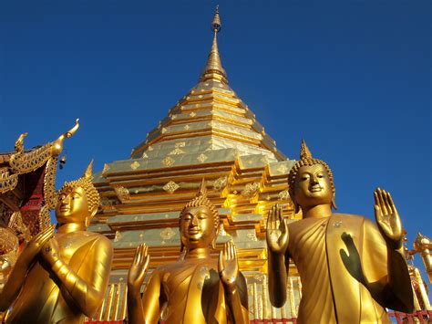 Golden Wat Phra That Doi Suthep On Top Of A Mountain That