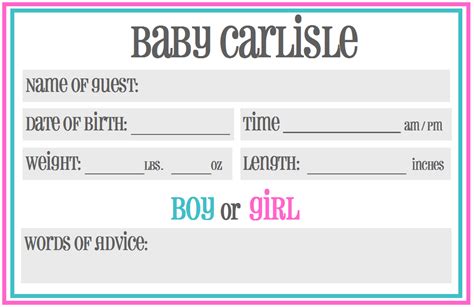 Aside from the baby's birth date, you might want to have guesses for the time of birth, weight, length and sex. Baby Shower Prediction Cards - New on Etsy! | Big D and Me