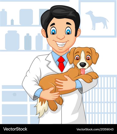 Cartoon Veterinarian Doctor Examining A Puppy Vector Image