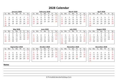 Free Printable Calendar 2028 Word Pdf Excel