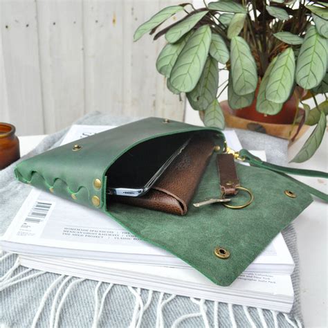 Green Leather Clutch Bag By Wild Origin