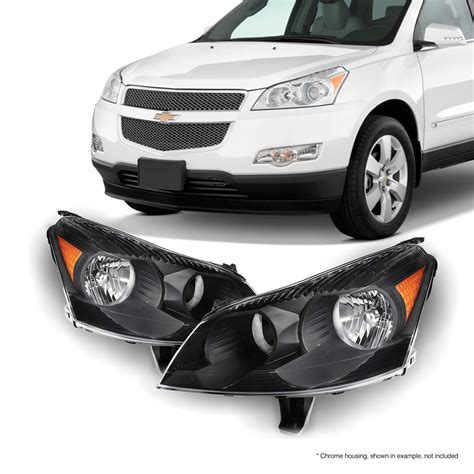 Akkon Fits 2009 2010 2011 2012 Chevy Traverse Black Bezel Headlights Headlamps