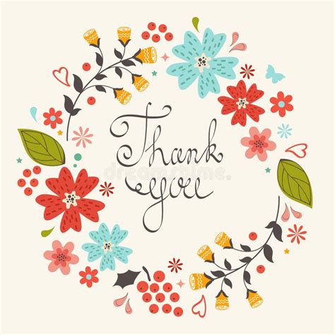 Thank You Card With Floral Wreath Stock Vector Illustration Of Flower