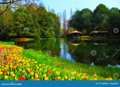 The Landscape Of The Lakeside Stock Photo Image Of Bloom Floral