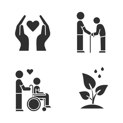 Volunteering Glyph Icons Set Charity Project Disabled And Elderly