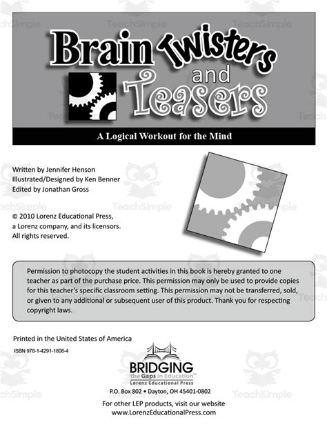 Brain Twisters And Teasers A Logical Workout For The Mind By Teach Simple