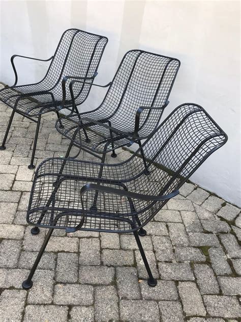 Set Of Four Mid Century Russell Woodward Wrought Iron Patio Lounge