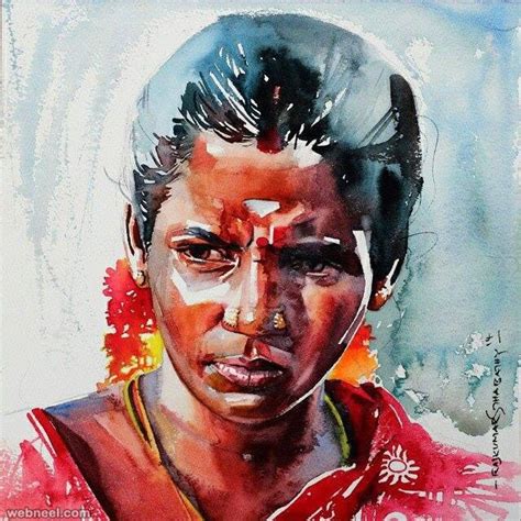 Indian Watercolor Painting By Rajkumar Stuhabati Contemporary Wallpaper