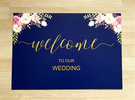 Floral Welcome Board Style 4 Navy