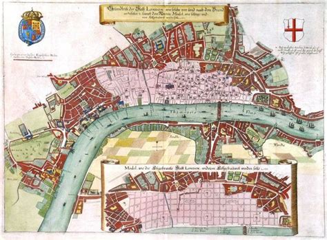 Antique Map Of London Indicating The Burnt Down Areas In The Great Fire