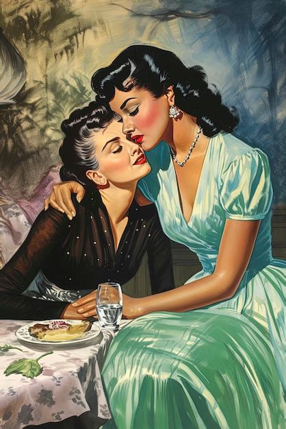 premium ai image generative ai illustration of happy caucasian lesbian couple in love in 1950s