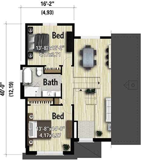 Modern 2 Bedroom House Plan With Open Concept Floor Plan