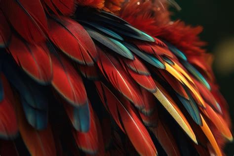 Premium Ai Image Close Up Of Scarlet Macaw Bird S Feathers Ai Generated