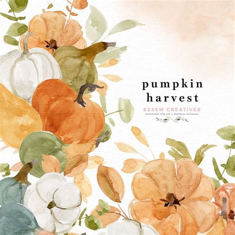 Pumpkin Harvest Floral Clipart Watercolor Fall Thanksgiving Border