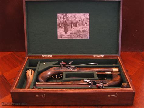 Replica Antique American Cal Flintlock Dueling Pistol Cased Set