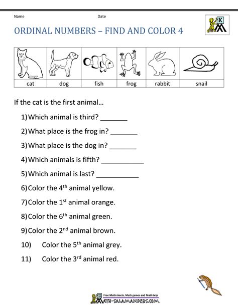 Ordinal Number Worksheets