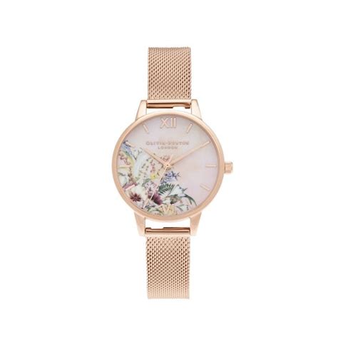 Olivia Burton Ladies Enchanted Garden Rose Mesh Bracelet Watch